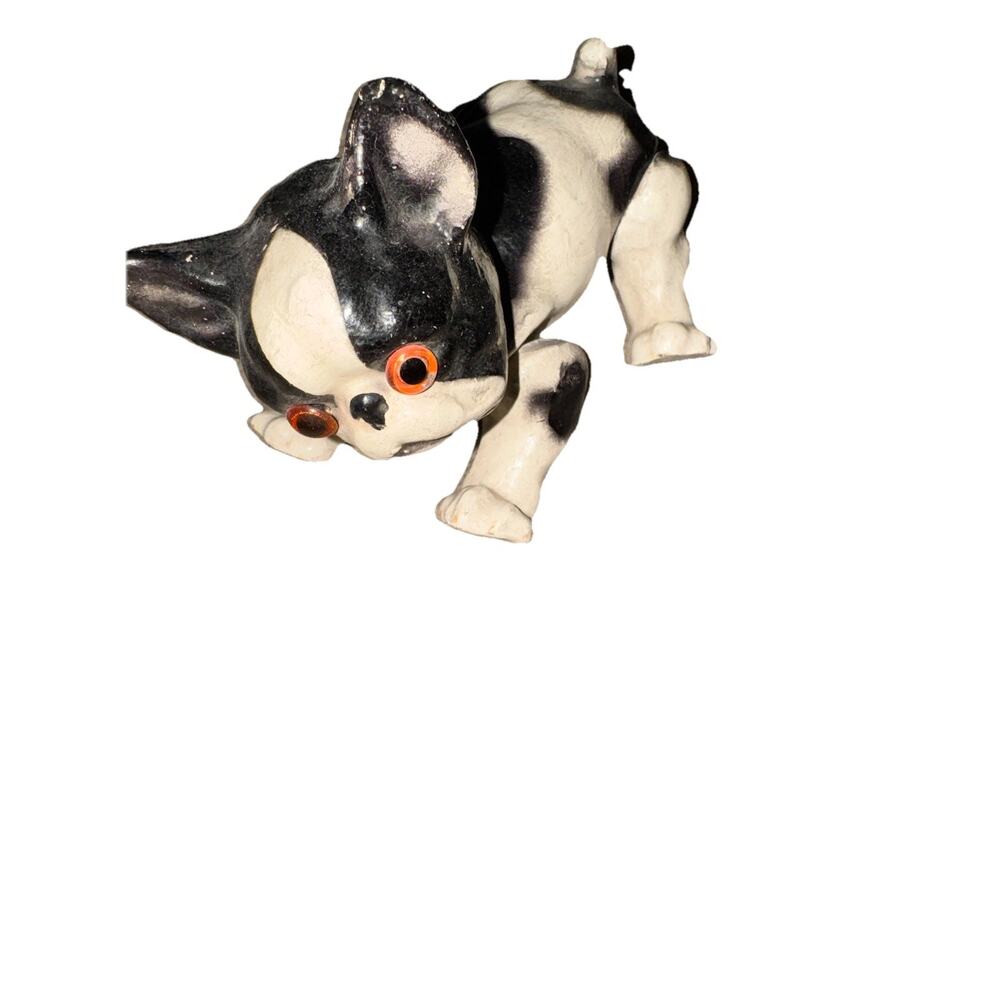 Vintage Bulldog Nodding Dog Figurine Articulated Bobble Head Glass Eyes 5” - Picture 4 of 10